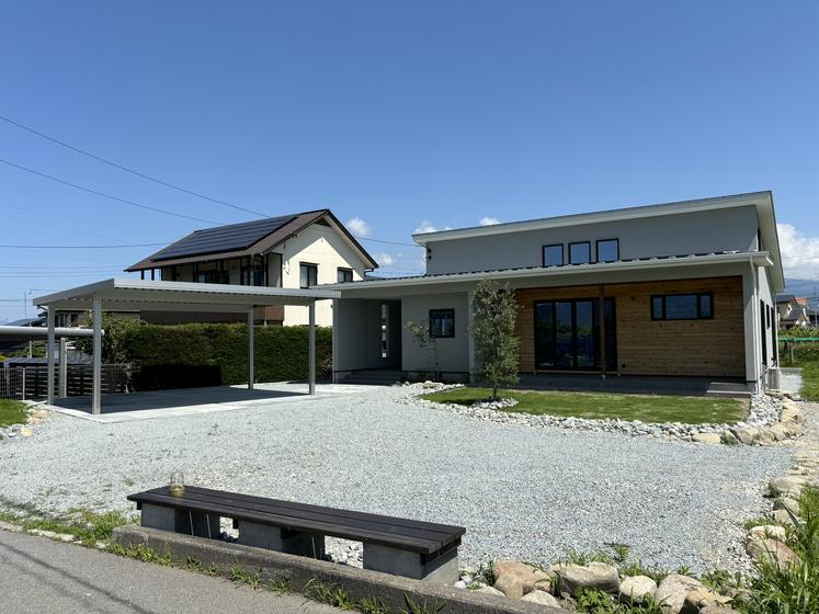 開放的な勾配天井のリビングが魅力な平屋の家のイメージ7